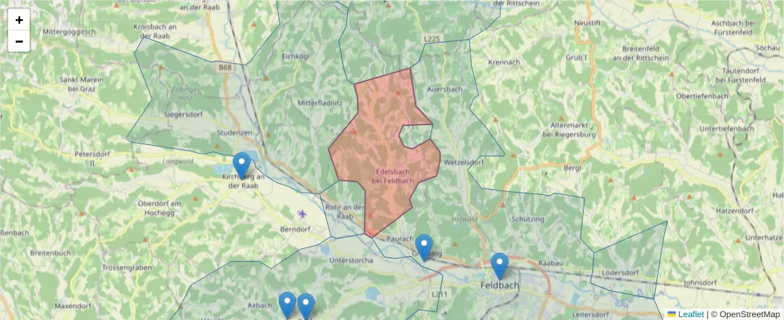 Karte des Postleitzahlen Bereichs  und der umliegenden Postleitzahlen in Deutschland