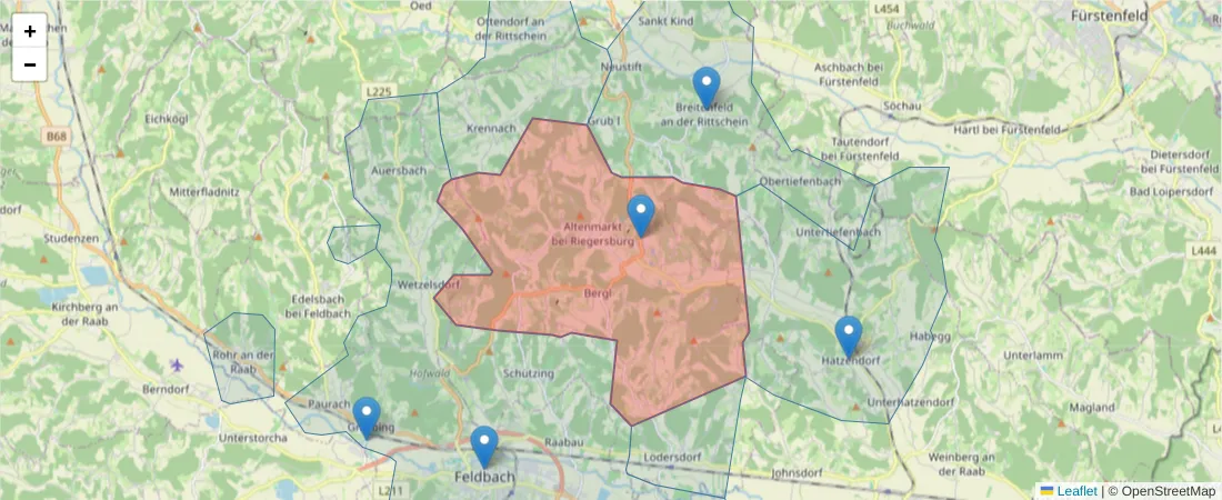 Karte des Postleitzahlen Bereichs  und der umliegenden Postleitzahlen in Deutschland