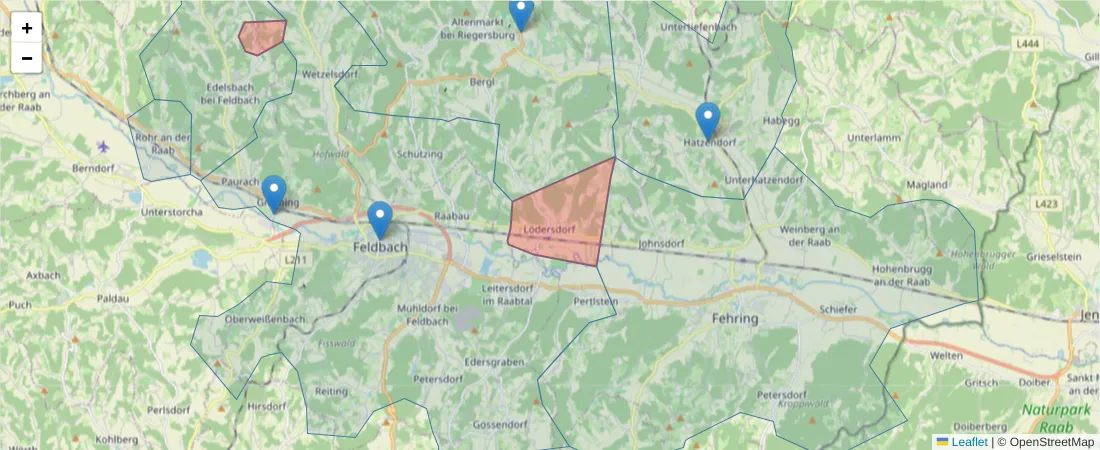 Karte des Postleitzahlen Bereichs  und der umliegenden Postleitzahlen in Deutschland