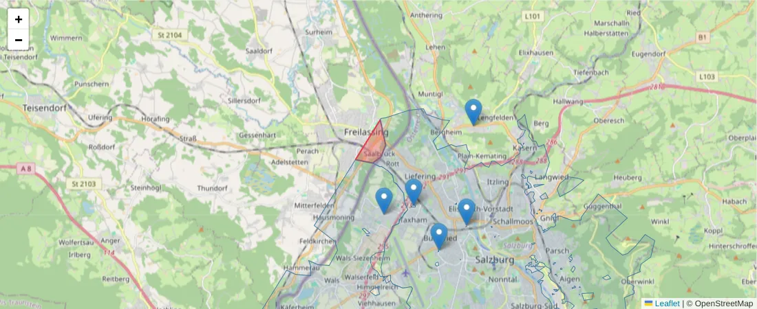 Karte des Postleitzahlen Bereichs  und der umliegenden Postleitzahlen in Deutschland