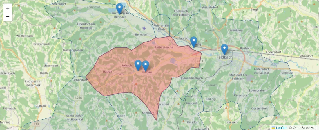 Karte des Postleitzahlen Bereichs  und der umliegenden Postleitzahlen in Deutschland