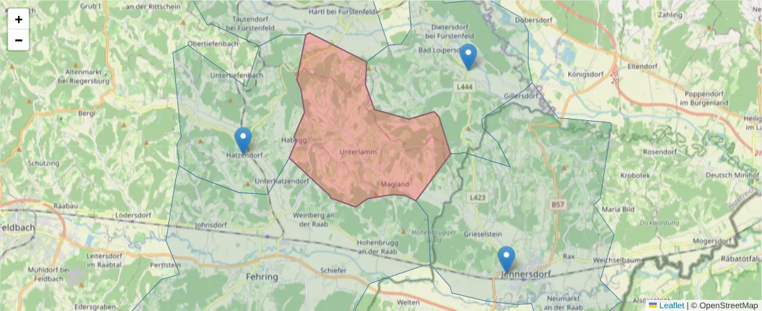 Karte des Postleitzahlen Bereichs  und der umliegenden Postleitzahlen in Deutschland
