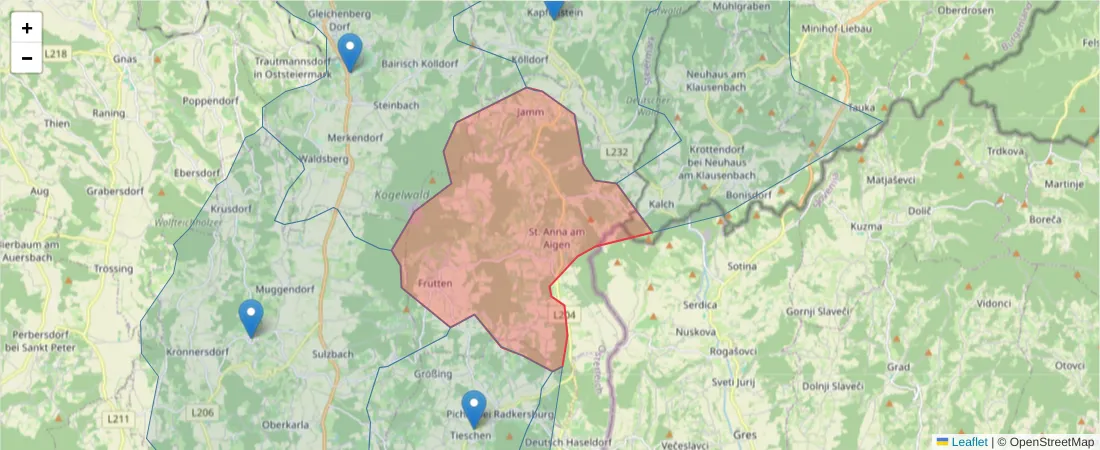 Karte des Postleitzahlen Bereichs  und der umliegenden Postleitzahlen in Deutschland
