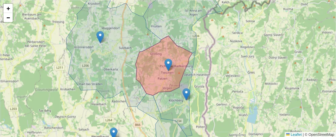 Karte des Postleitzahlen Bereichs  und der umliegenden Postleitzahlen in Deutschland