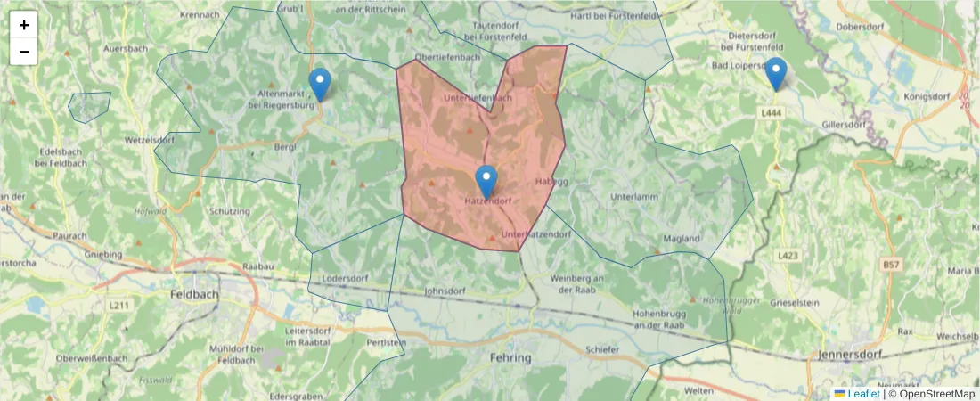 Karte des Postleitzahlen Bereichs  und der umliegenden Postleitzahlen in Deutschland