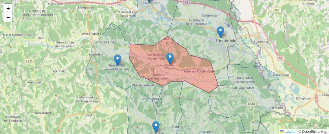 Karte des Postleitzahlen Bereichs  und der umliegenden Postleitzahlen in Deutschland