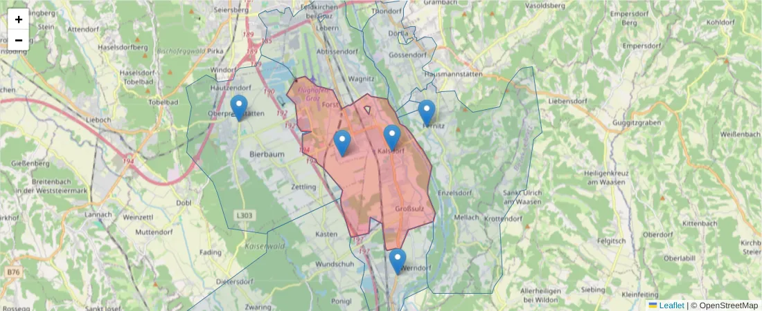 Karte des Postleitzahlen Bereichs  und der umliegenden Postleitzahlen in Deutschland