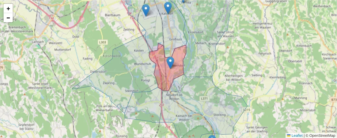 Karte des Postleitzahlen Bereichs  und der umliegenden Postleitzahlen in Deutschland