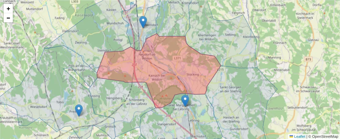 Karte des Postleitzahlen Bereichs  und der umliegenden Postleitzahlen in Deutschland