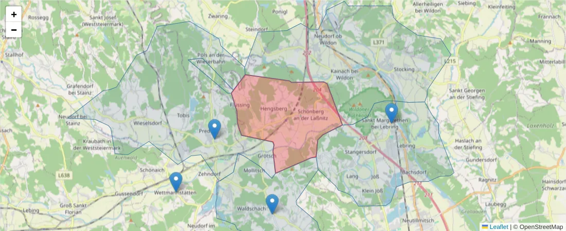 Karte des Postleitzahlen Bereichs  und der umliegenden Postleitzahlen in Deutschland