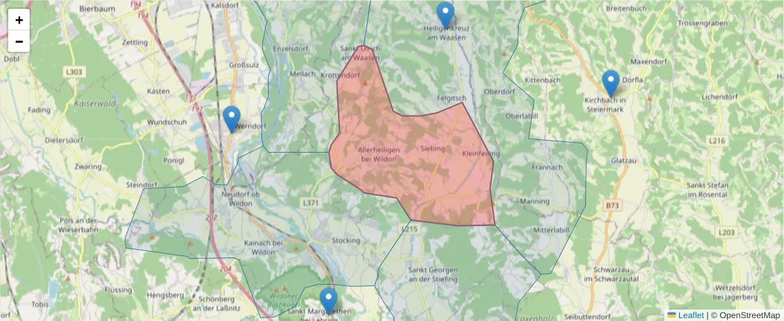 Karte des Postleitzahlen Bereichs  und der umliegenden Postleitzahlen in Deutschland