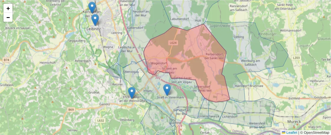 Karte des Postleitzahlen Bereichs  und der umliegenden Postleitzahlen in Deutschland