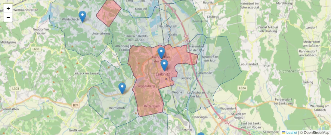 Karte des Postleitzahlen Bereichs  und der umliegenden Postleitzahlen in Deutschland