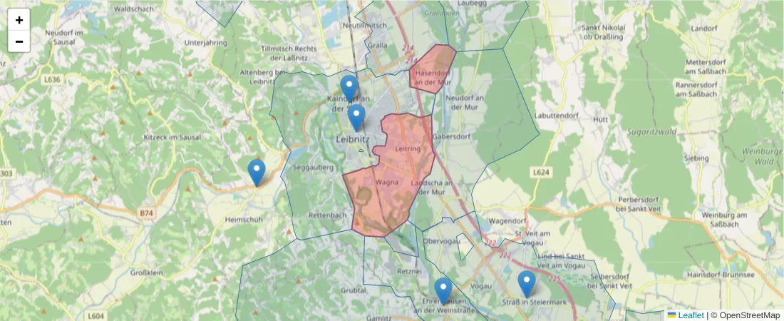 Karte des Postleitzahlen Bereichs  und der umliegenden Postleitzahlen in Deutschland