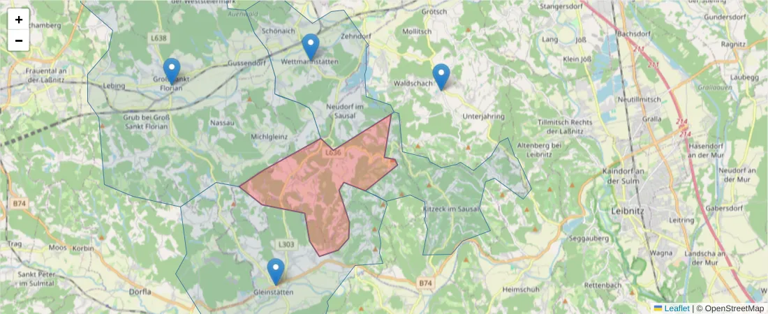 Karte des Postleitzahlen Bereichs  und der umliegenden Postleitzahlen in Deutschland
