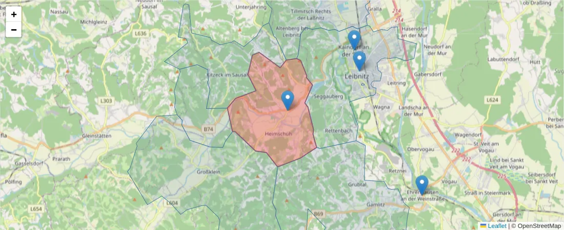 Karte des Postleitzahlen Bereichs  und der umliegenden Postleitzahlen in Deutschland