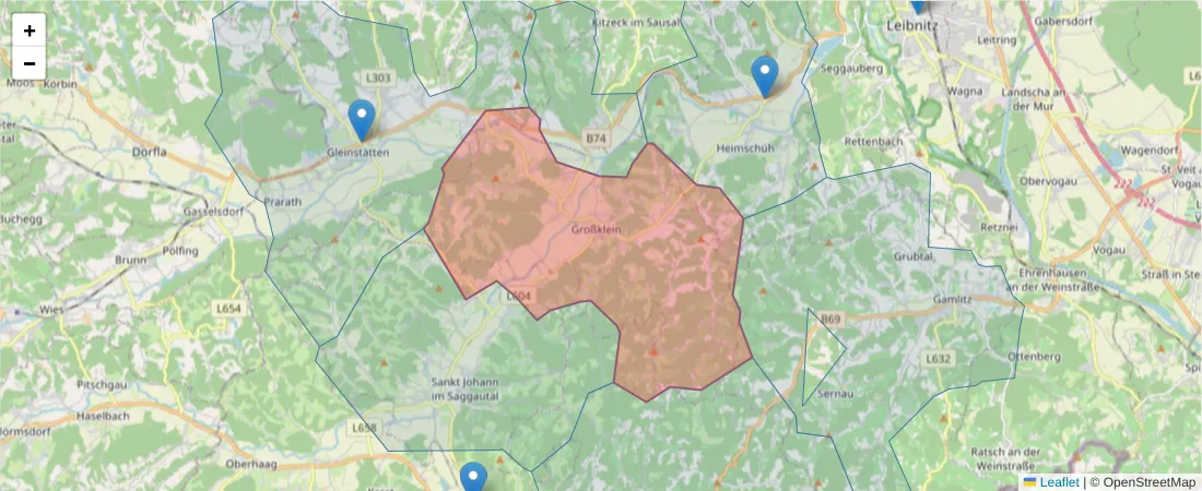 Karte des Postleitzahlen Bereichs  und der umliegenden Postleitzahlen in Deutschland