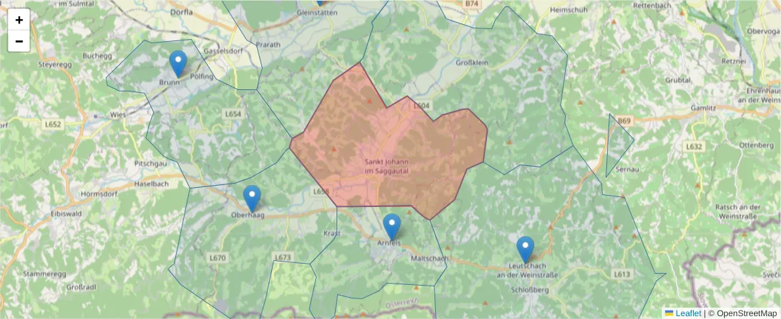 Karte des Postleitzahlen Bereichs  und der umliegenden Postleitzahlen in Deutschland