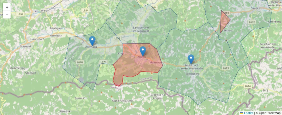 Karte des Postleitzahlen Bereichs  und der umliegenden Postleitzahlen in Deutschland