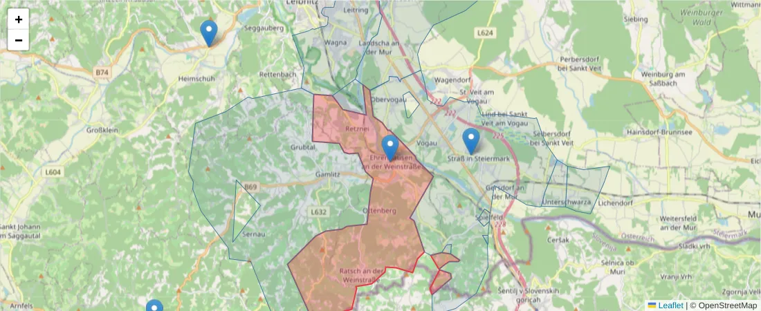 Karte des Postleitzahlen Bereichs  und der umliegenden Postleitzahlen in Deutschland