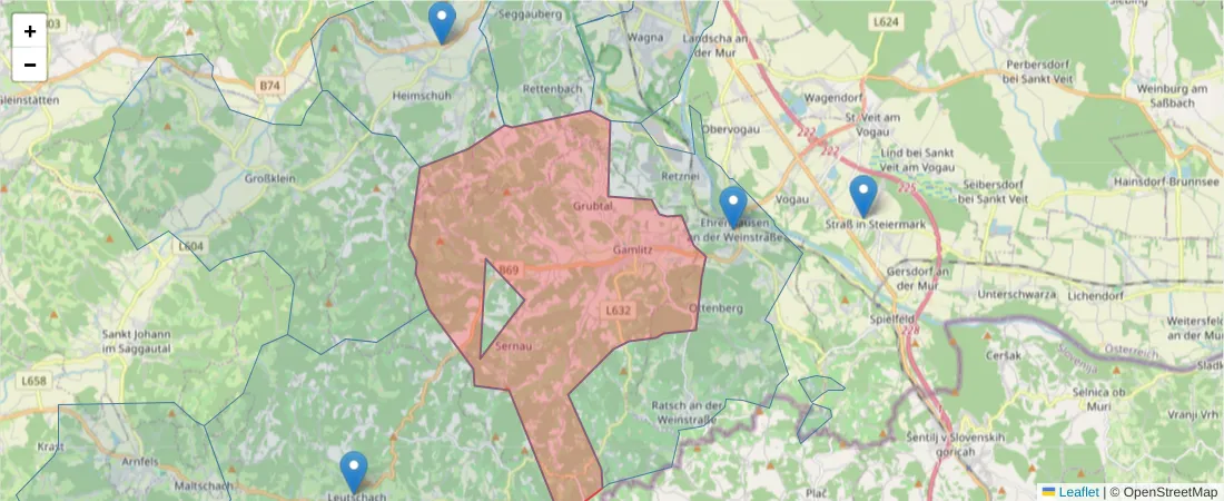 Karte des Postleitzahlen Bereichs  und der umliegenden Postleitzahlen in Deutschland