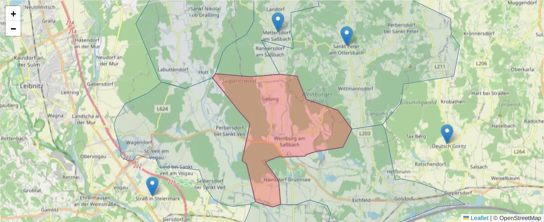 Karte des Postleitzahlen Bereichs  und der umliegenden Postleitzahlen in Deutschland