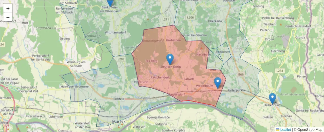 Karte des Postleitzahlen Bereichs  und der umliegenden Postleitzahlen in Deutschland