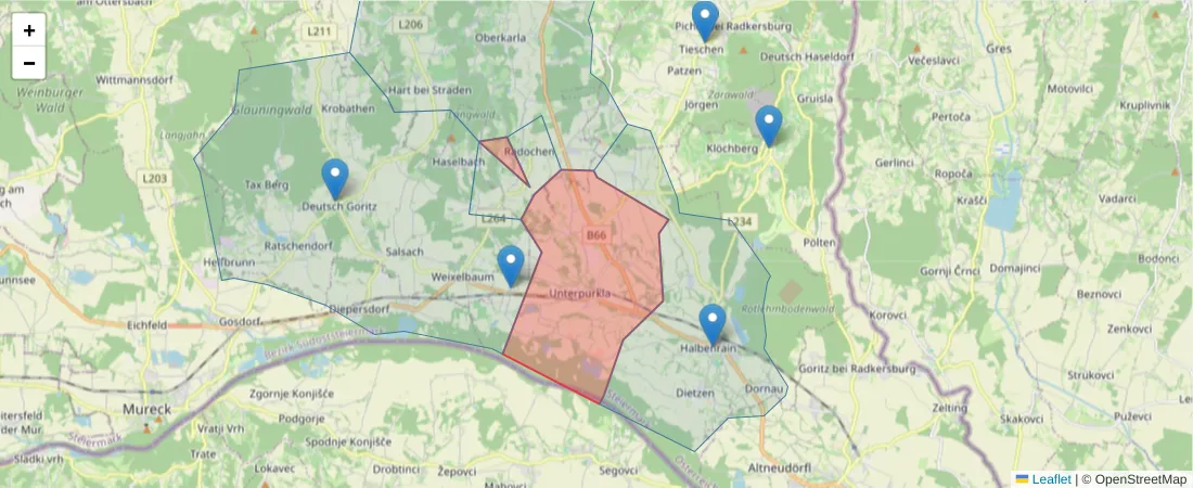 Karte des Postleitzahlen Bereichs  und der umliegenden Postleitzahlen in Deutschland