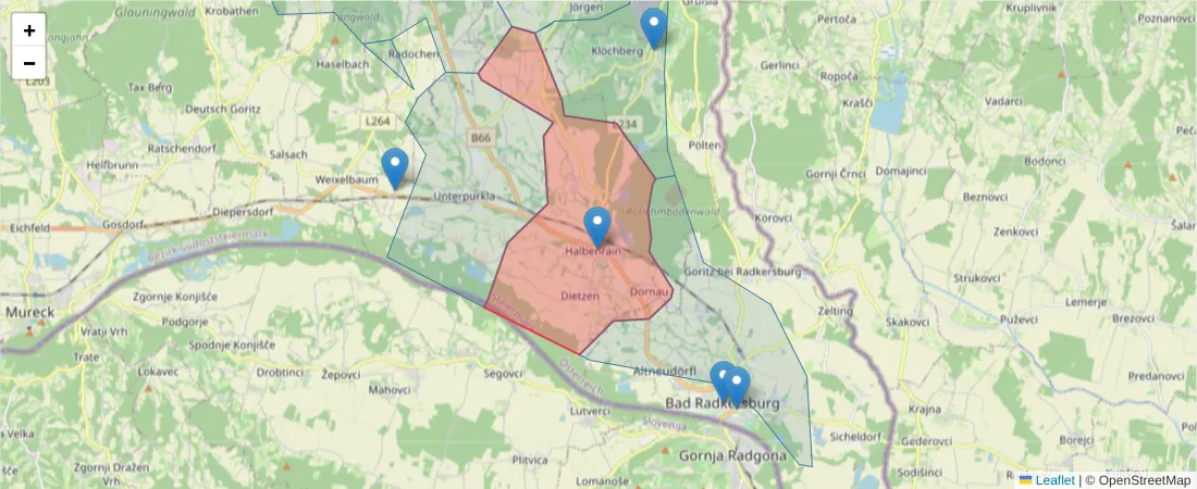 Karte des Postleitzahlen Bereichs  und der umliegenden Postleitzahlen in Deutschland