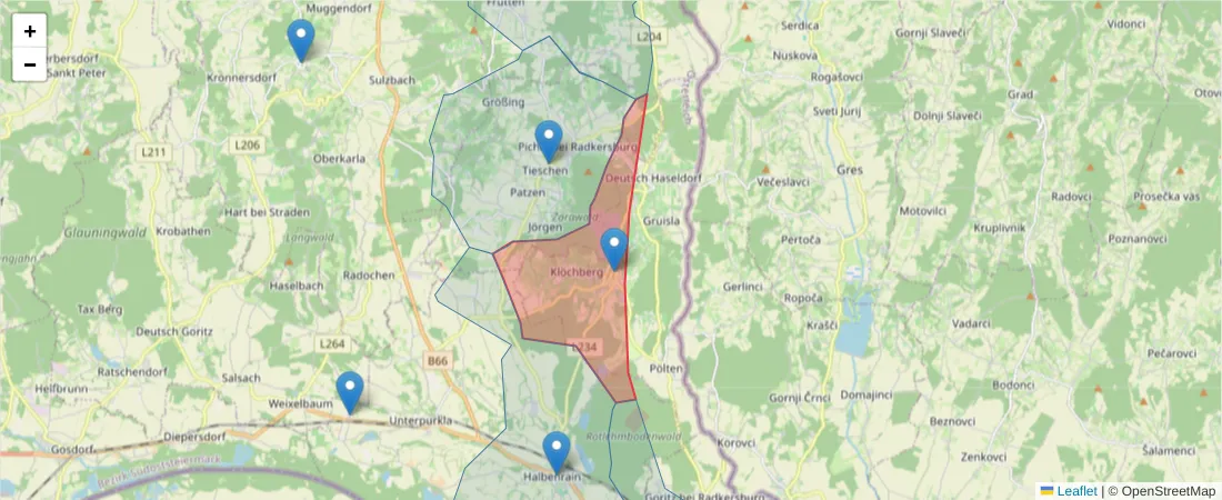Karte des Postleitzahlen Bereichs  und der umliegenden Postleitzahlen in Deutschland