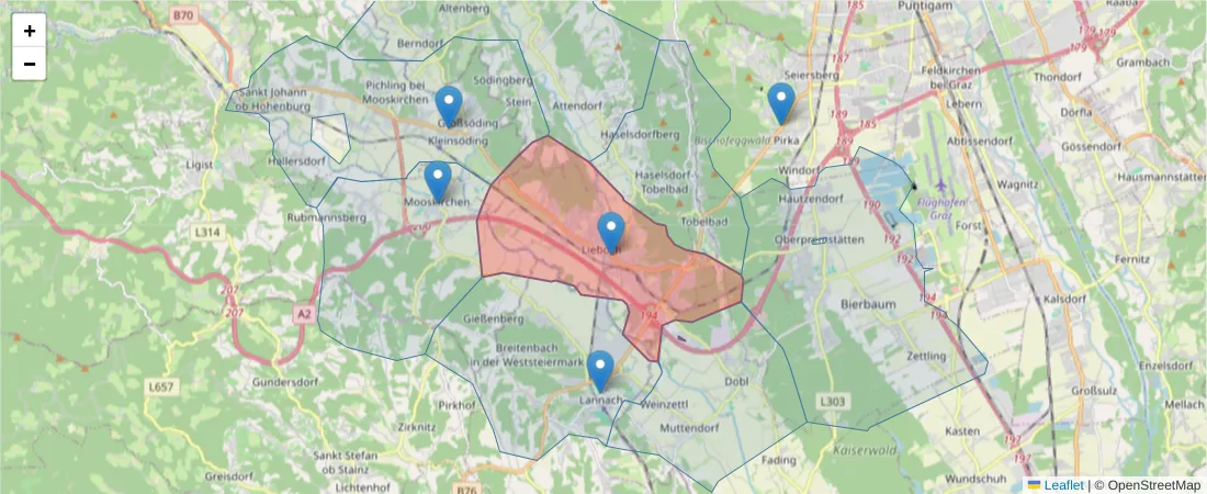 Karte des Postleitzahlen Bereichs  und der umliegenden Postleitzahlen in Deutschland
