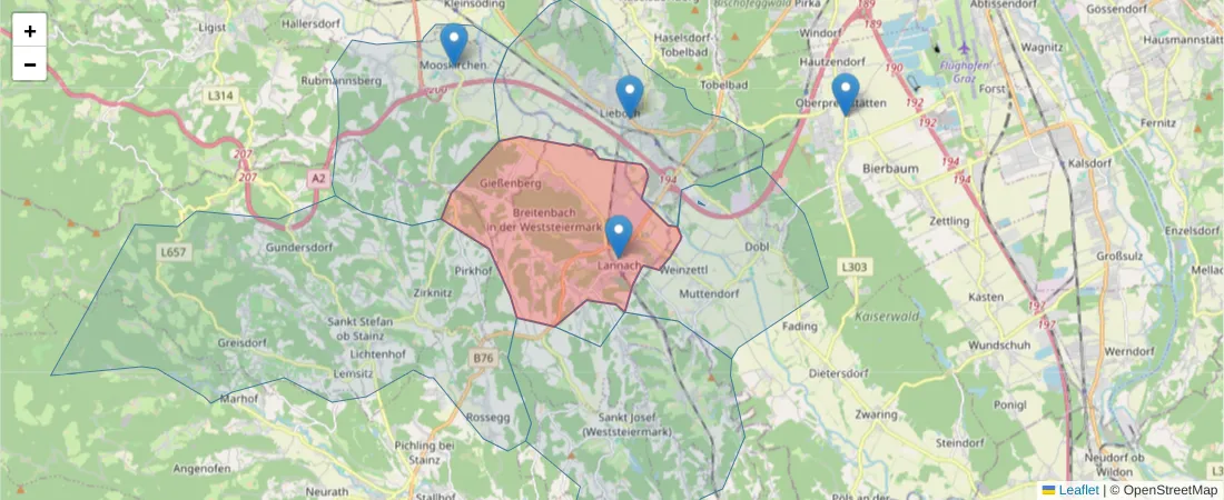 Karte des Postleitzahlen Bereichs  und der umliegenden Postleitzahlen in Deutschland