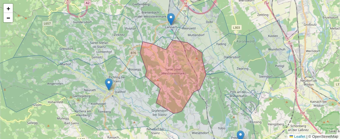 Karte des Postleitzahlen Bereichs  und der umliegenden Postleitzahlen in Deutschland