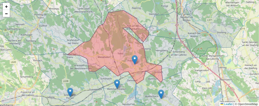 Karte des Postleitzahlen Bereichs  und der umliegenden Postleitzahlen in Deutschland