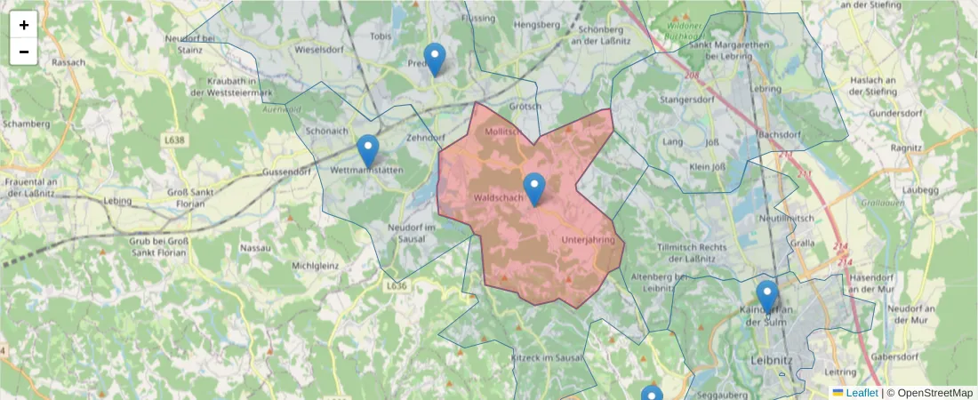 Karte des Postleitzahlen Bereichs  und der umliegenden Postleitzahlen in Deutschland