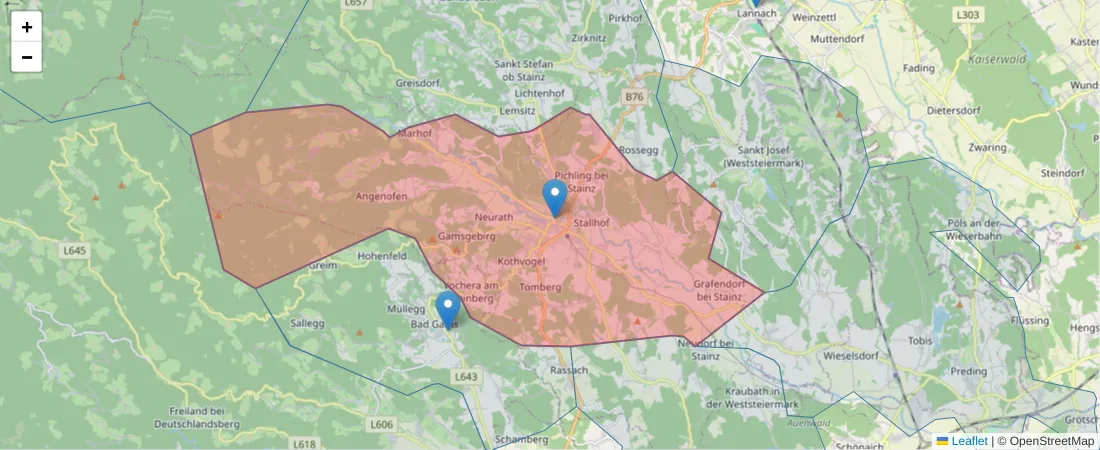 Karte des Postleitzahlen Bereichs  und der umliegenden Postleitzahlen in Deutschland