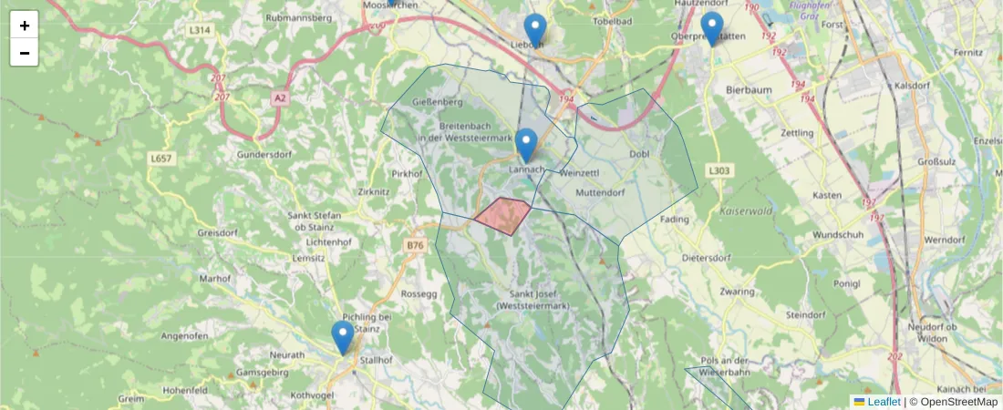 Karte des Postleitzahlen Bereichs  und der umliegenden Postleitzahlen in Deutschland