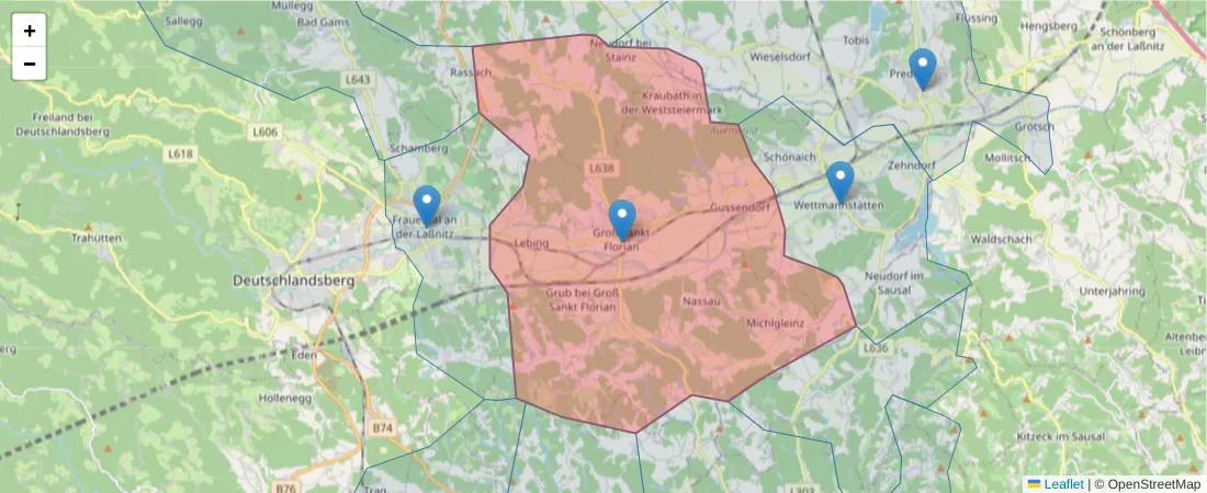 Karte des Postleitzahlen Bereichs  und der umliegenden Postleitzahlen in Deutschland