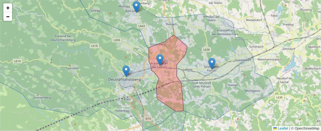 Karte des Postleitzahlen Bereichs  und der umliegenden Postleitzahlen in Deutschland