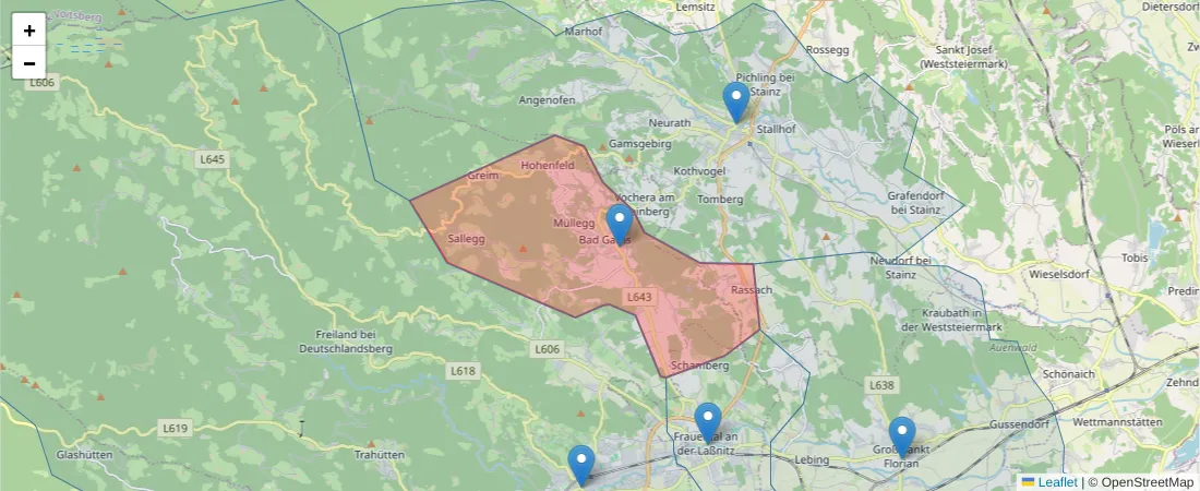 Karte des Postleitzahlen Bereichs  und der umliegenden Postleitzahlen in Deutschland