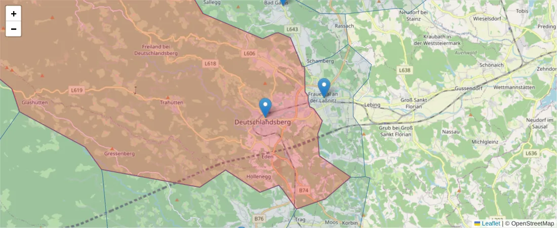 Karte des Postleitzahlen Bereichs  und der umliegenden Postleitzahlen in Deutschland