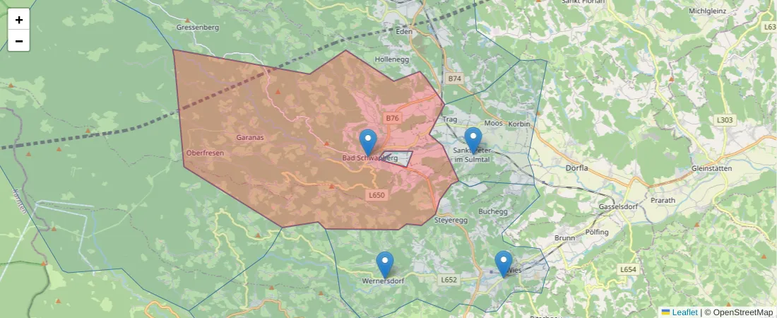 Karte des Postleitzahlen Bereichs  und der umliegenden Postleitzahlen in Deutschland