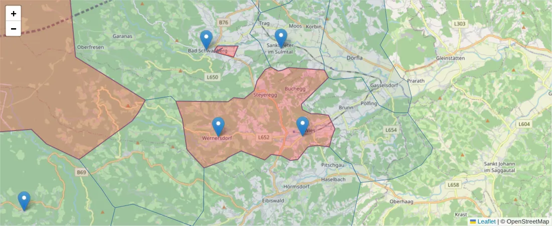 Karte des Postleitzahlen Bereichs  und der umliegenden Postleitzahlen in Deutschland