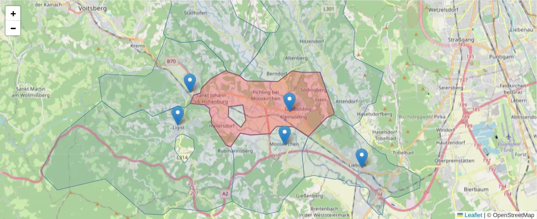 Karte des Postleitzahlen Bereichs  und der umliegenden Postleitzahlen in Deutschland