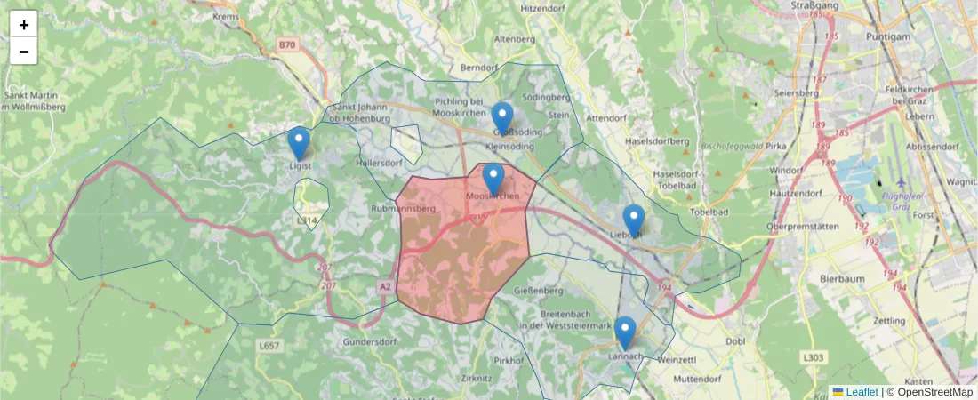 Karte des Postleitzahlen Bereichs  und der umliegenden Postleitzahlen in Deutschland