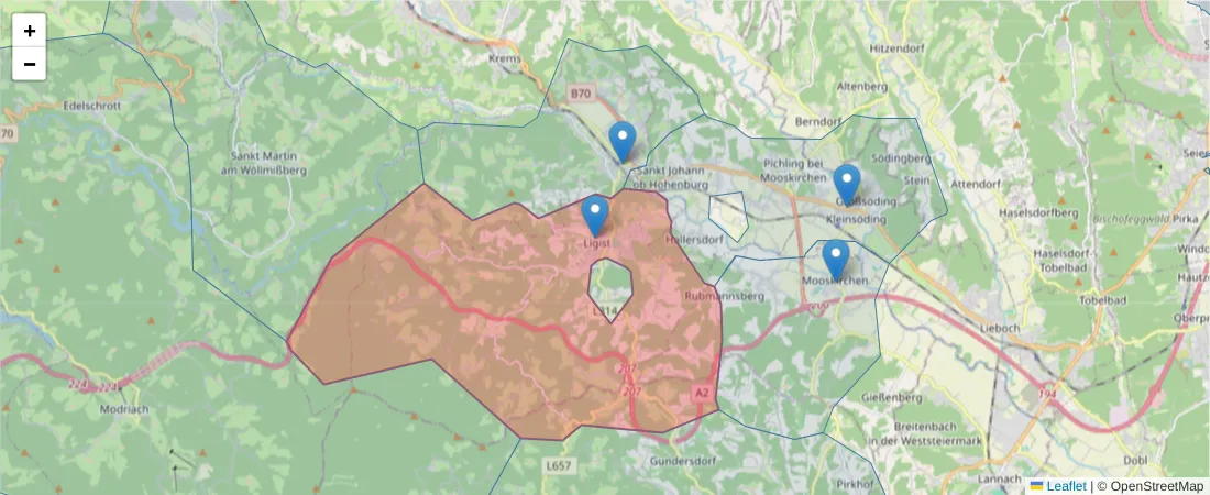 Karte des Postleitzahlen Bereichs  und der umliegenden Postleitzahlen in Deutschland