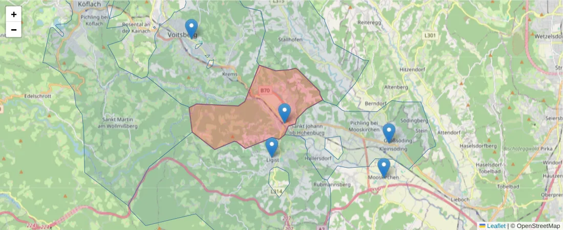 Karte des Postleitzahlen Bereichs  und der umliegenden Postleitzahlen in Deutschland