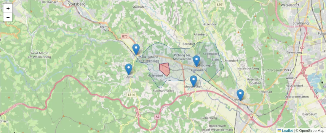 Karte des Postleitzahlen Bereichs  und der umliegenden Postleitzahlen in Deutschland