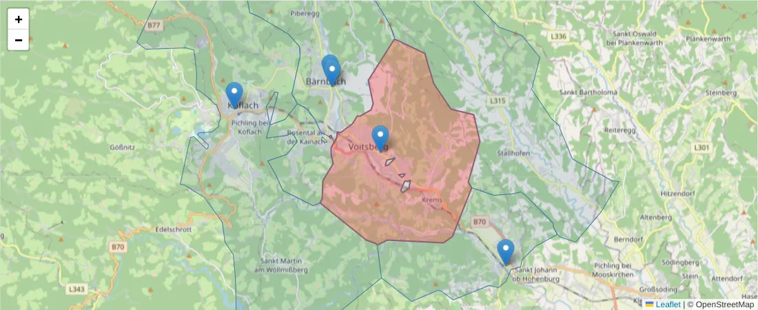 Karte des Postleitzahlen Bereichs  und der umliegenden Postleitzahlen in Deutschland