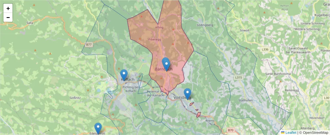 Karte des Postleitzahlen Bereichs  und der umliegenden Postleitzahlen in Deutschland